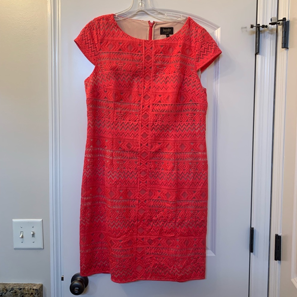 Laundry by Shelli Segal Lace Dress, Size 10
Color: Coral Rage